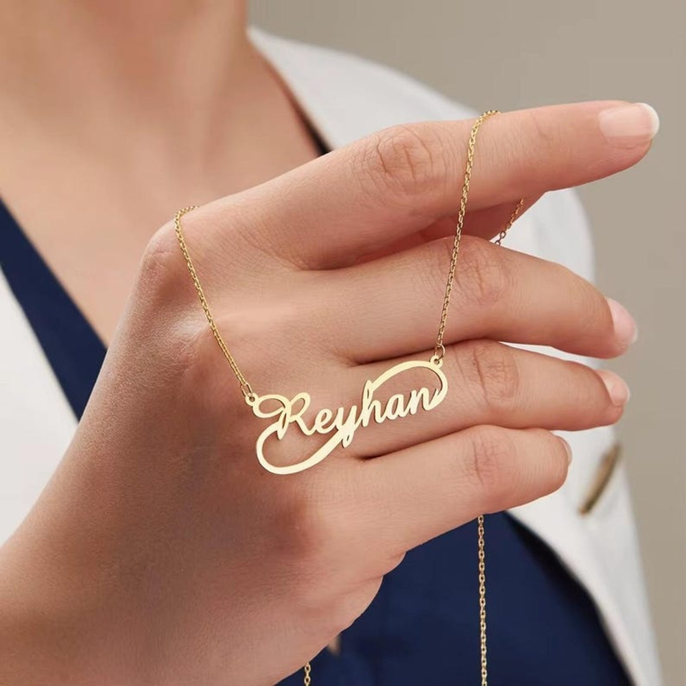 Birth Flower Necklace - Collar con Nombre Personalizado Infinity, Chapado